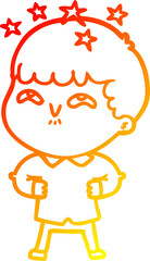 warm gradient line drawing cartoon amazed boy
