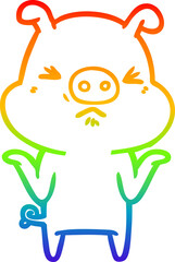 rainbow gradient line drawing cartoon angry pig