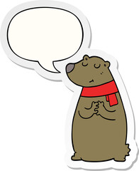 cartoon bear wearing scarf and speech bubble sticker