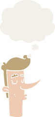 cartoon arrogant man and thought bubble in retro style