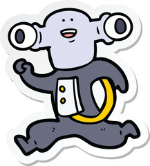 sticker of a friendly cartoon alien running