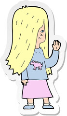 sticker of a cartoon girl with pony shirt waving