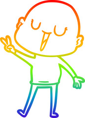 rainbow gradient line drawing happy cartoon bald man