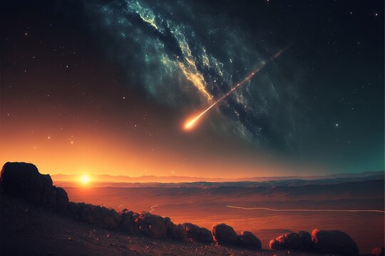 Meteorid Schweif am Himmel &uuml;ber dem Meer, ai generativ 