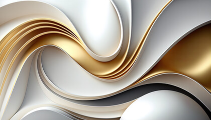 Abstract golden white liquid background on white background. Bright color wavy fluid motion flow with swirls
