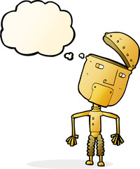 cartoon funny robot with thought bubble