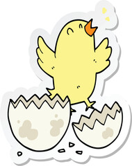 sticker of a cartoon bird hatching from egg