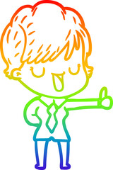 rainbow gradient line drawing cartoon woman talking