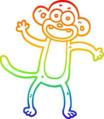 rainbow gradient line drawing cartoon waving monkey