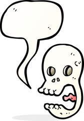 funny cartoon skull with speech bubble