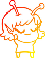 warm gradient line drawing smiling alien girl cartoon