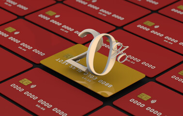 20 percent off promotional with credit card. 3D Render