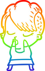 rainbow gradient line drawing cartoon pretty hipster girl