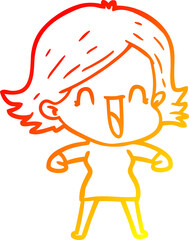 warm gradient line drawing cartoon happy woman