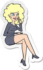 sticker of a cartoon office woman sitting