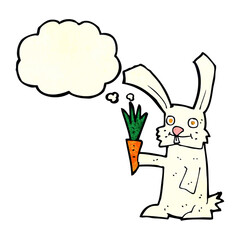cartoon rabbit with carrot with thought bubble