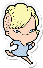 Obraz premium sticker of a cute cartoon girl with hipster haircut
