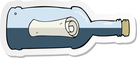 sticker of a message in a bottle cartoon