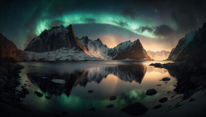 Fototapeta na wymiar Journey to the Edge of the World: Experiencing the Majesty of Norway's Landscapes and Aurora Borealis