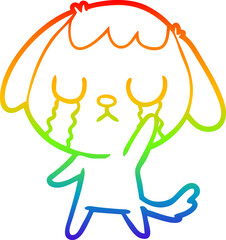 rainbow gradient line drawing cute cartoon dog crying