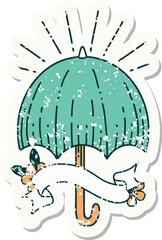 grunge sticker of tattoo style open umbrella