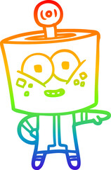 rainbow gradient line drawing happy cartoon robot pointing