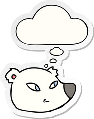 cartoon polar bear face and thought bubble as a printed sticker