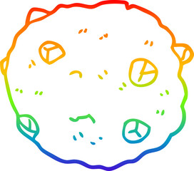 rainbow gradient line drawing cartoon chocolate chip cookie