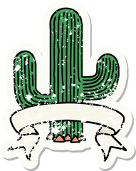 grunge sticker with banner of a cactus