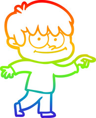 rainbow gradient line drawing happy cartoon man