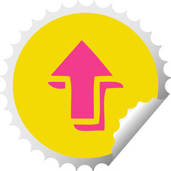 circular peeling sticker cartoon pointing arrow