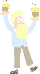 flat color illustration of a cartoon man with coffee cups
