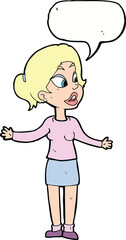 cartoon pretty woman explaining something with speech bubble