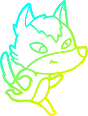 cold gradient line drawing friendly cartoon wolf running