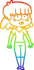 rainbow gradient line drawing cartoon tired woman