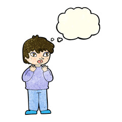 cartoon worried person with thought bubble