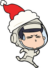 line drawing of a stressed astronaut wearing santa hat