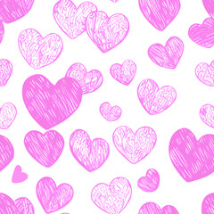 Heart seamless pattern. Trendy colorful summer hearts drawn on white background. Modern pattern tile for fashion textile fabric, cloth, decor