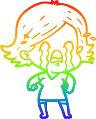 rainbow gradient line drawing cartoon woman crying