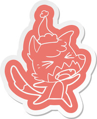 angry cartoon  sticker of a fox wearing santa hat