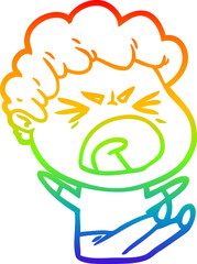 rainbow gradient line drawing cartoon furious man
