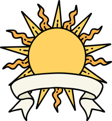 tattoo with banner of a sun