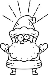 traditional black line work tattoo style santa claus christmas character