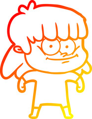warm gradient line drawing cartoon smiling woman