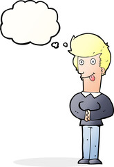cartoon man sticking out tongue with thought bubble
