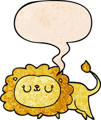 cartoon lion and speech bubble in retro texture style