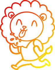 warm gradient line drawing happy cartoon lion