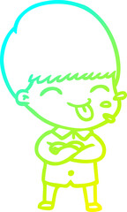 cold gradient line drawing cartoon boy sticking out tongue