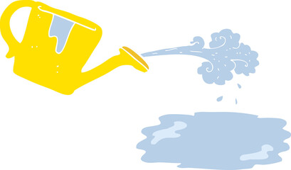 flat color illustration of a cartoon watering can pouring