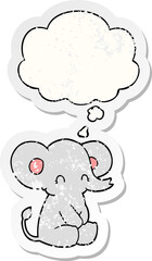 cute cartoon elephant and thought bubble as a distressed worn sticker